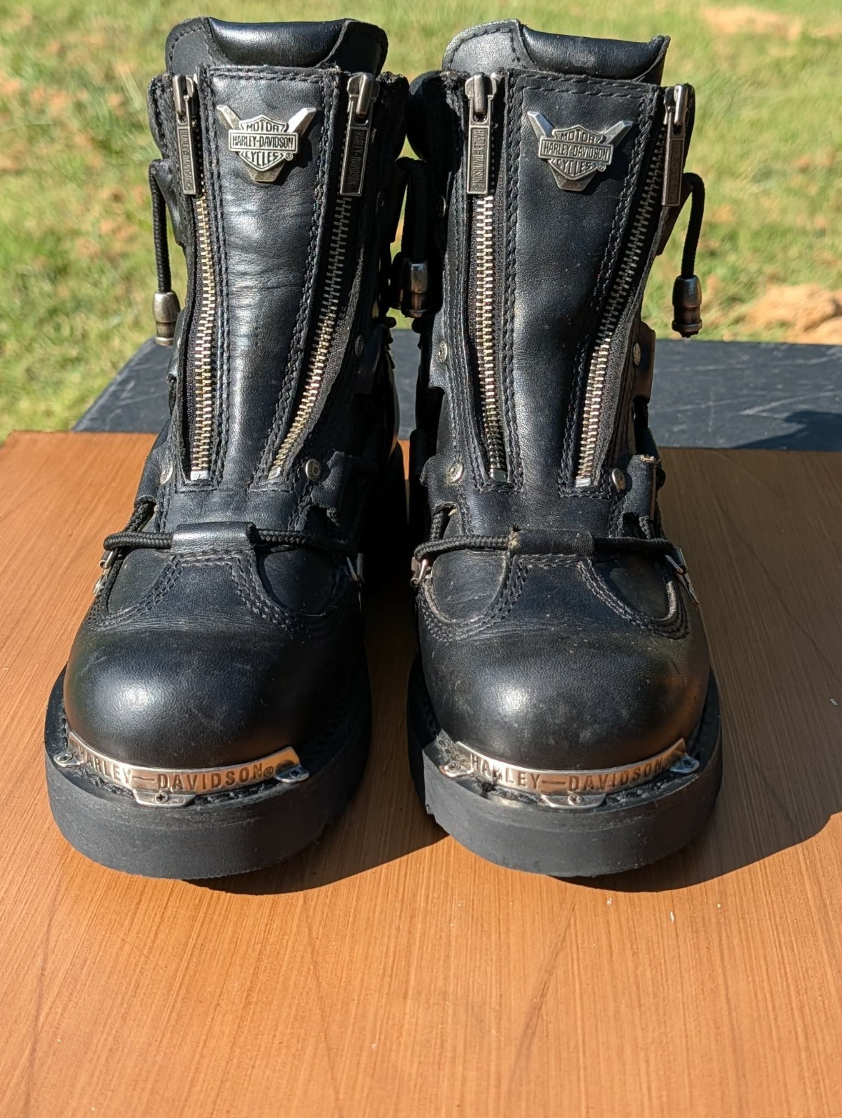 Harley Davidson Women’s Size 8 US Brake Light Black Leather Double Zipper Boots