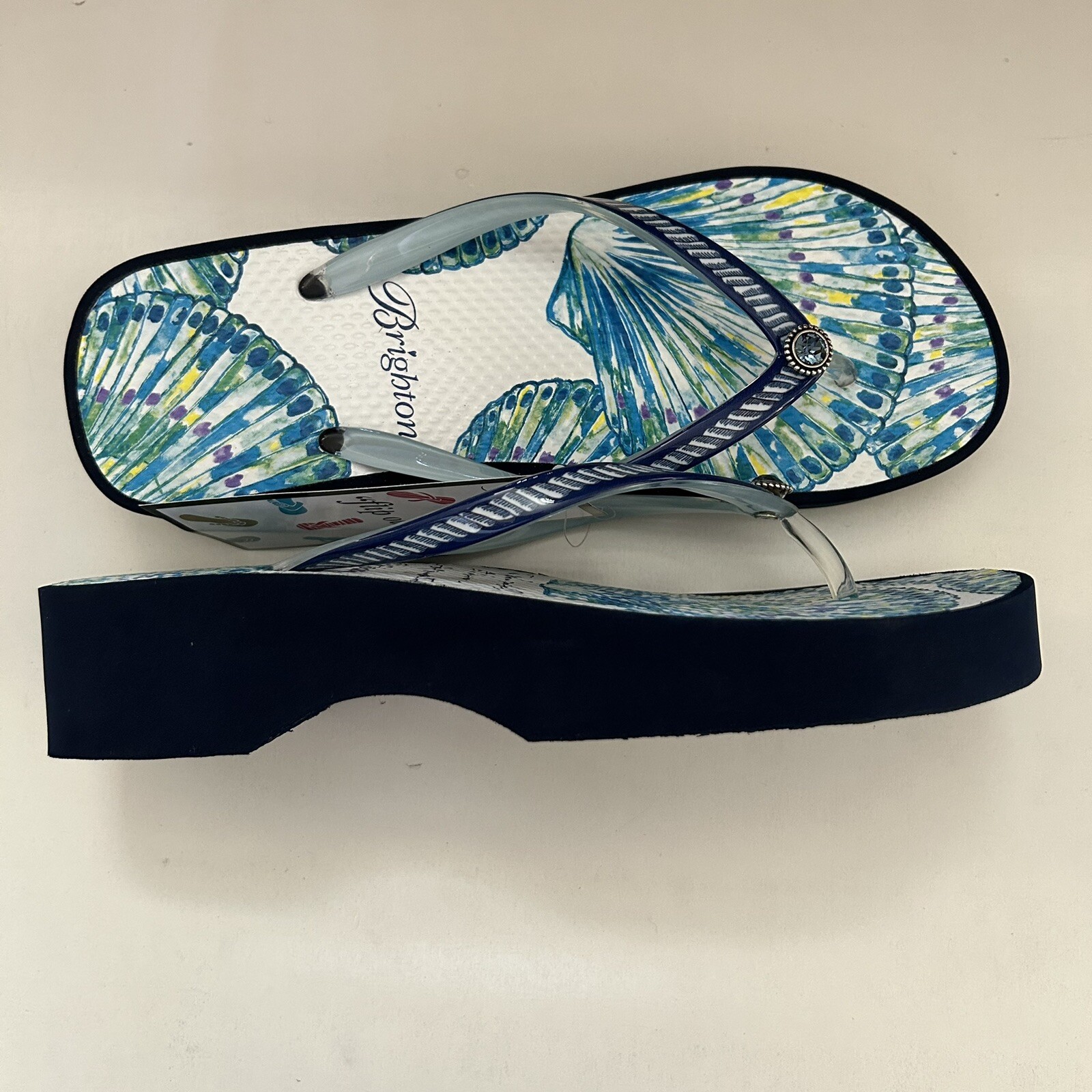 Brighton Flip Flops Blue Multi Surf Beach Summer Women’s Size 6 7 8 9 10 New