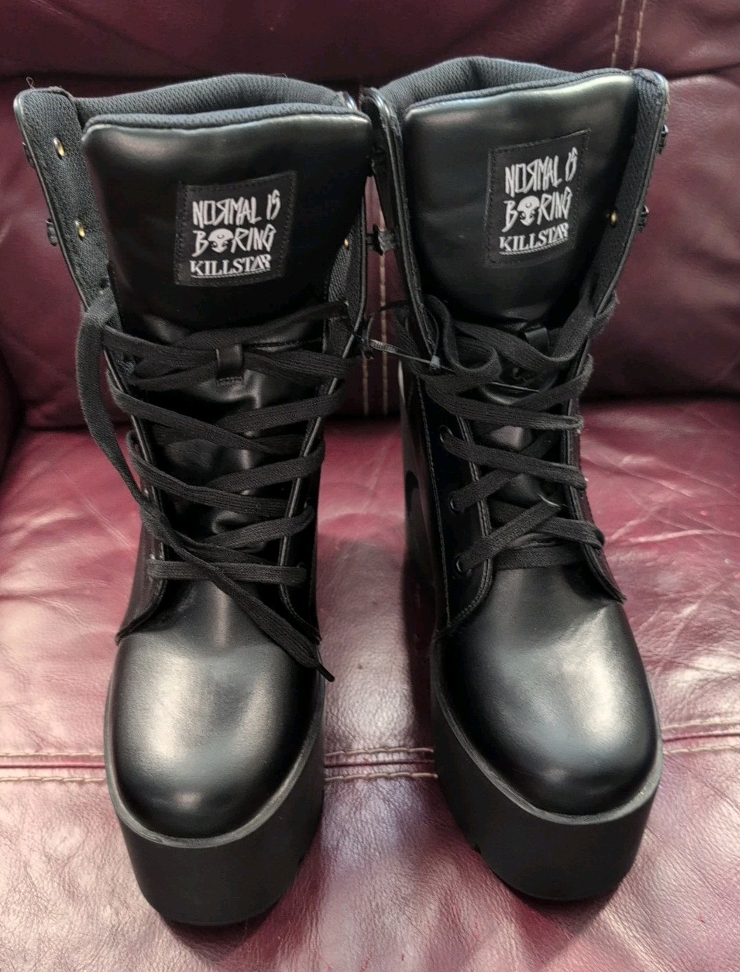 KILLSTAR Black Platform Wedge Ankle Boots-Moon Cut Out-Lace Up Dolls Kill