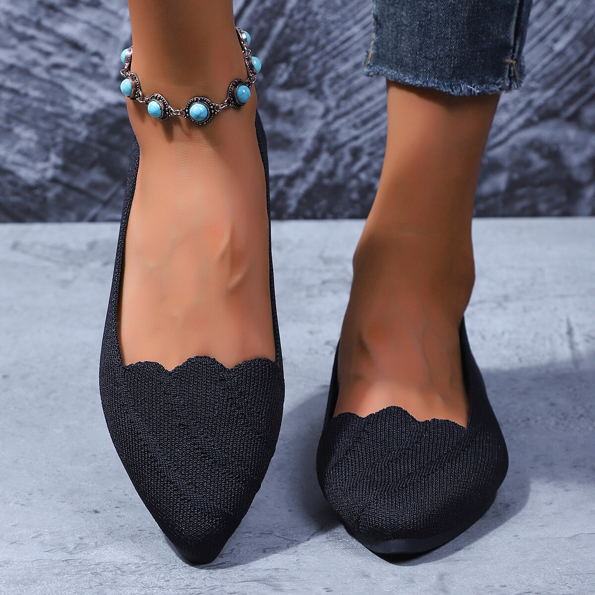 Women’s Flats Shoes Pointed Toe Knit Ballet Comfort Breathable Dressy Slip On