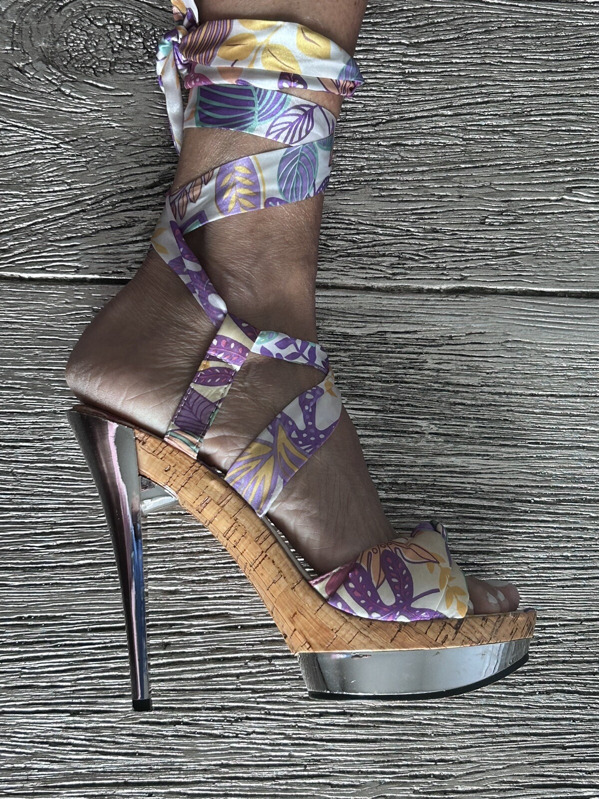 janni &Janni women high heel tie up stiletto platform shoes multicolor size 9