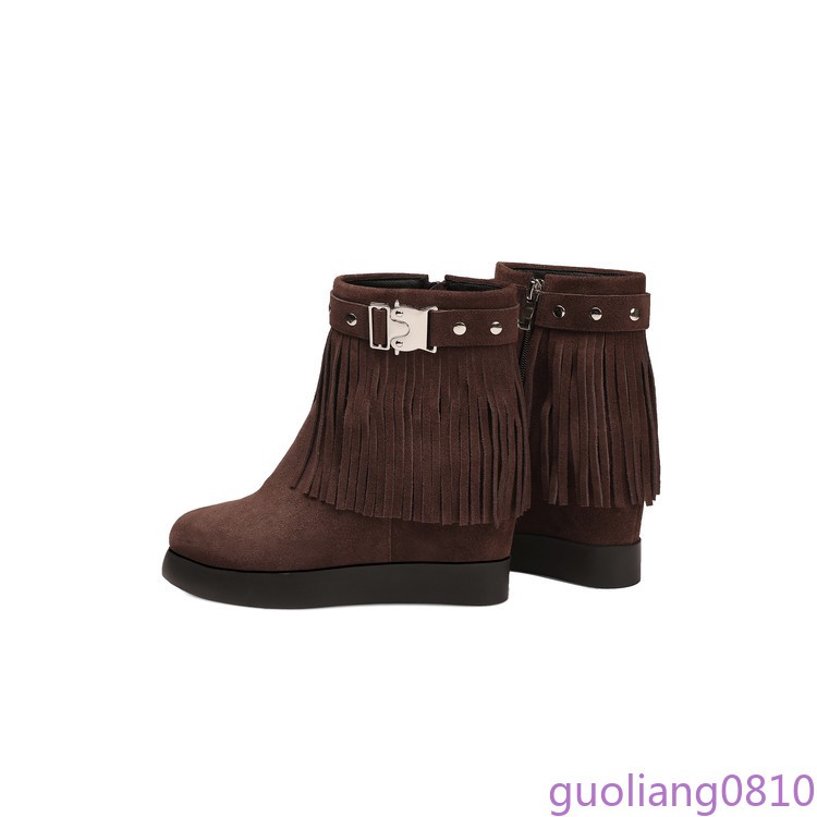 Women’s Suede Leather Ankle Boots Rivet Tassels Hidden Wedge Shoes Comfort Chic