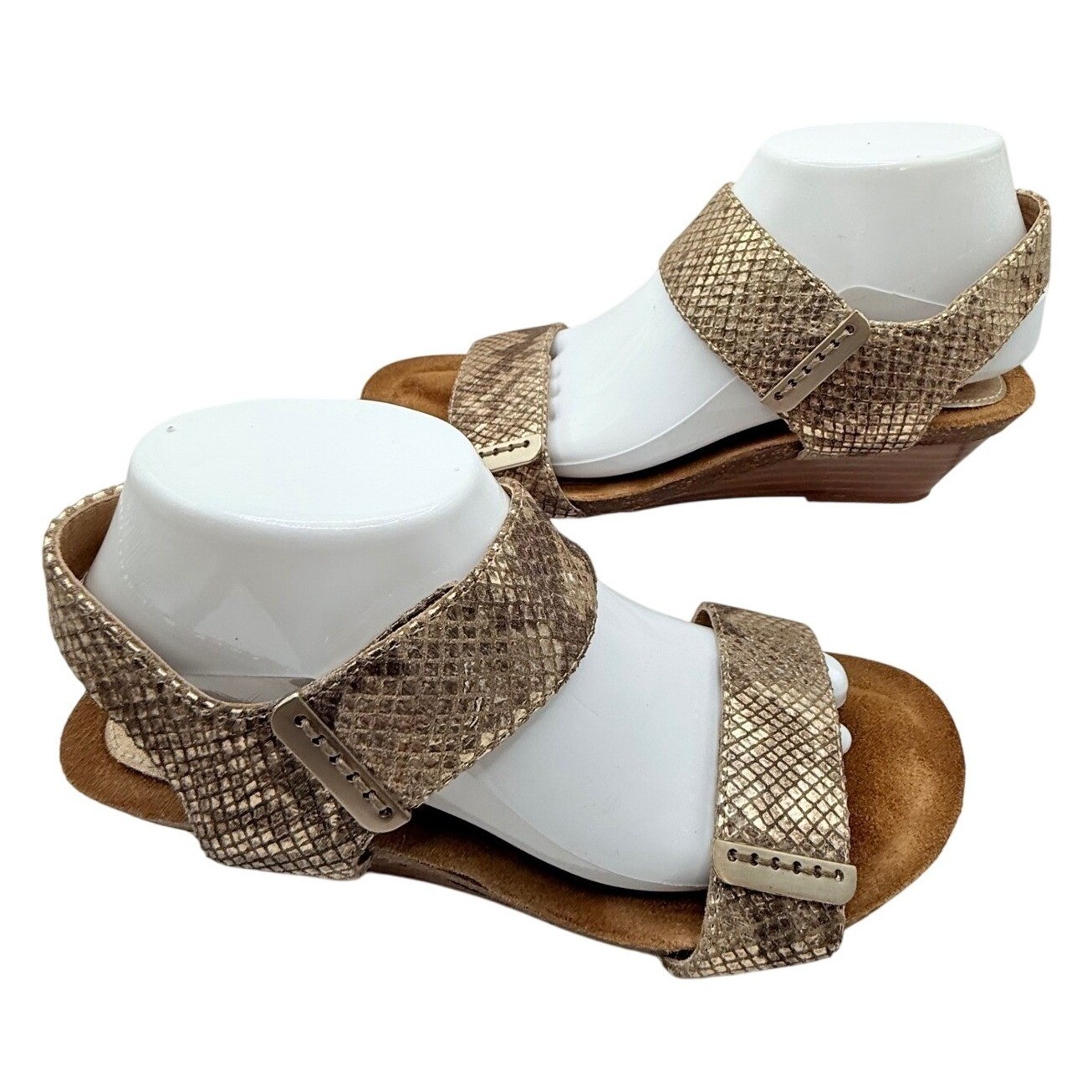 Söfft Verdi Wedge Sandals Womens 8.5 Gold Metallic Snake Print Leather Cork