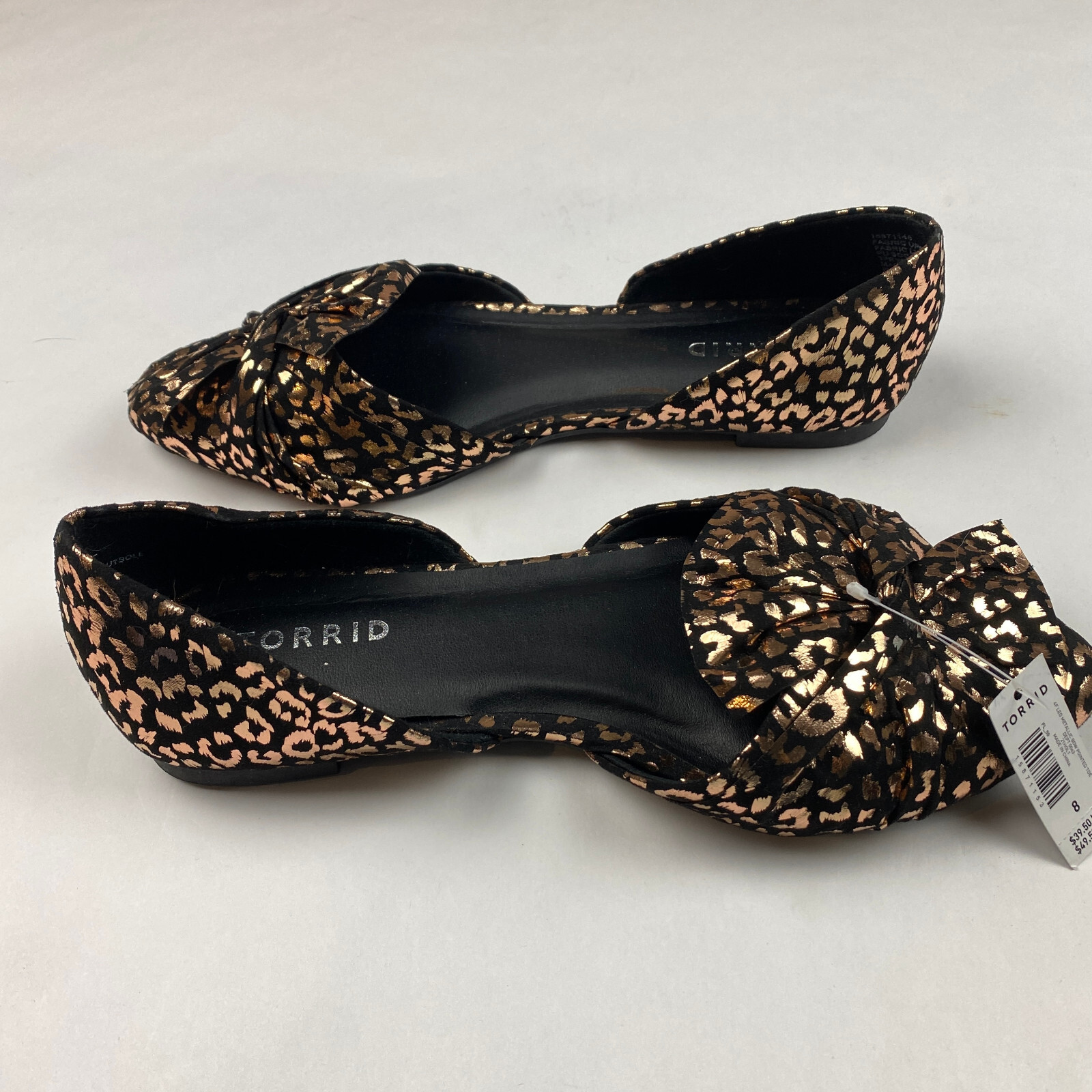 NWT Torrid Flats Black Metallic Gold Bow Leopard Print Shoes Women’s Size 8WW