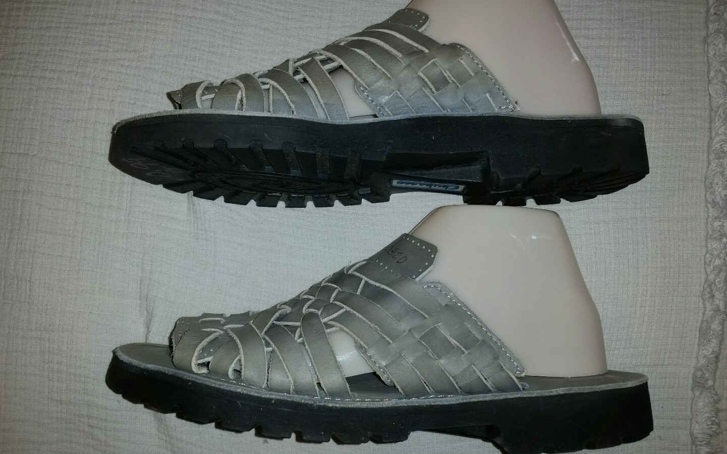 Gray Leather Sandals Strappy Woven Slip On CHUBASCO Mens 5 Womens 7 Unisex