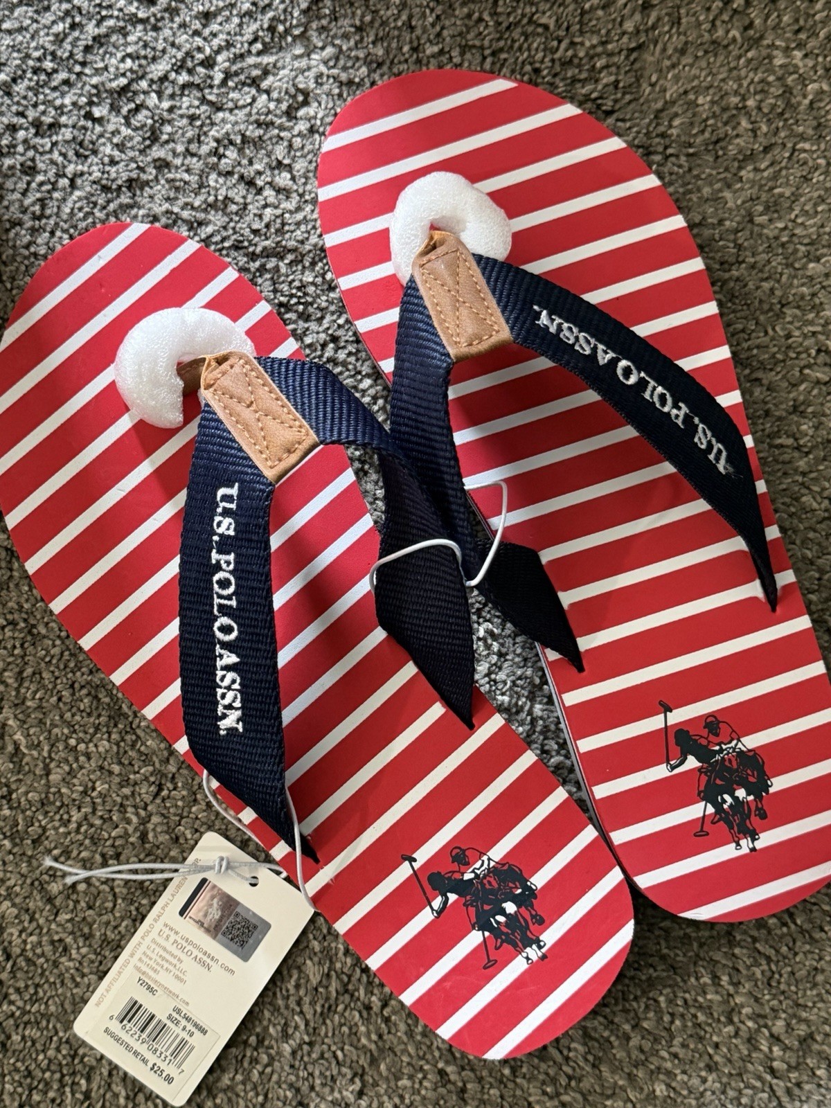 U.S. Polo Assn. Unisex Striped Cushioned Lightweight Flip Flops US 9-10