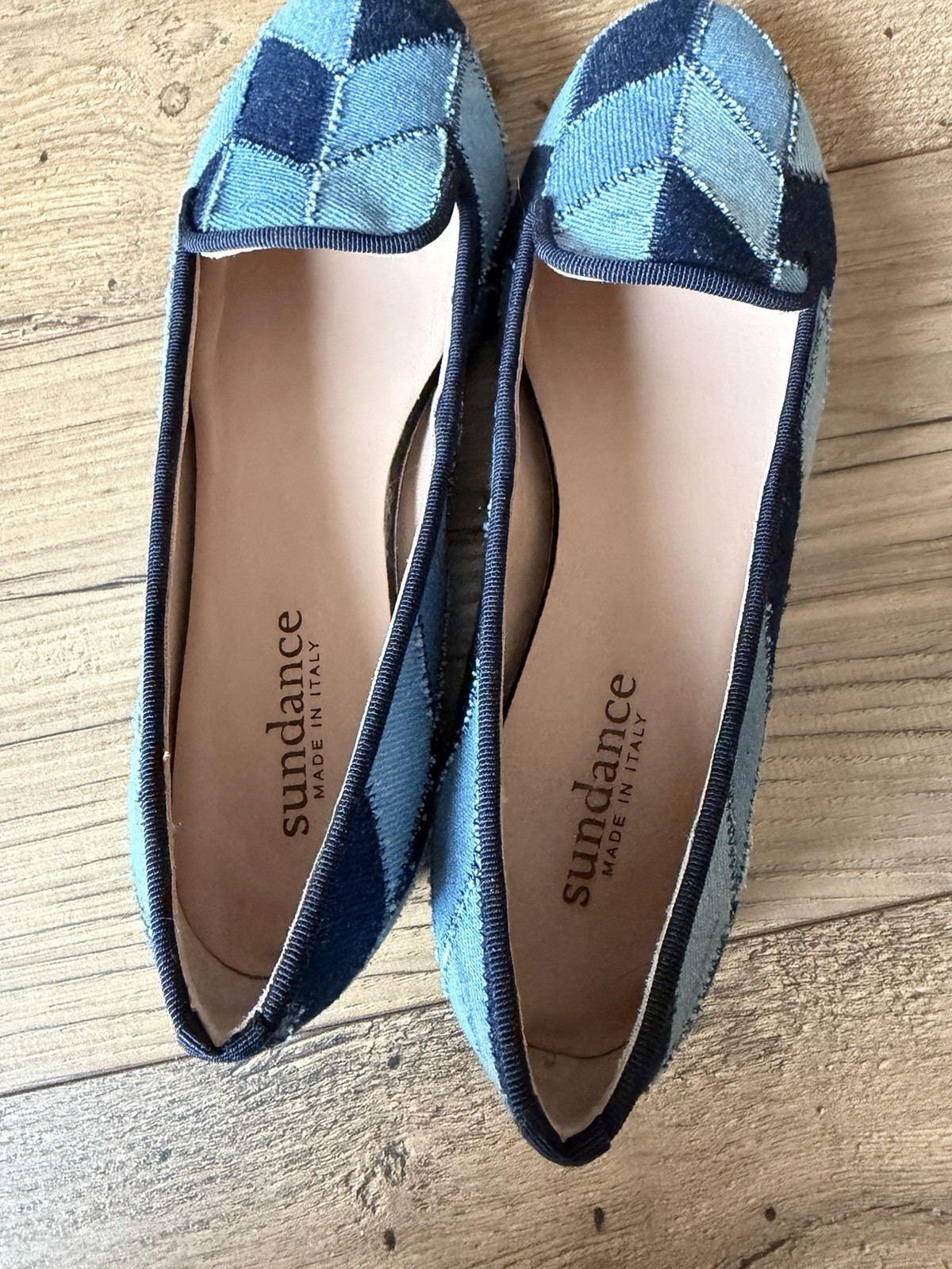 Sundance Made In Italy Women’s Size 38 Blue Chevron Patchwork Denim Loafer Flat