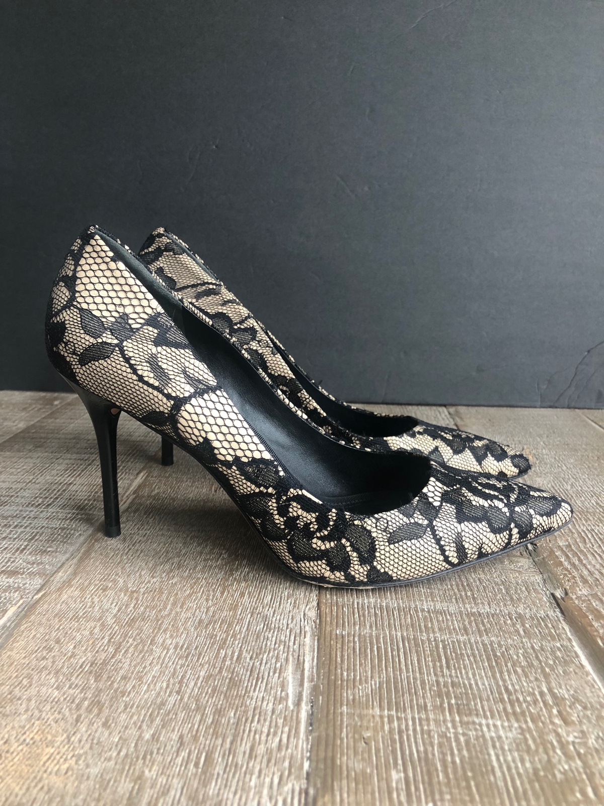 Brian Atwood Lace Pattern Lace Trim Embellishment Pumps Black Size 9