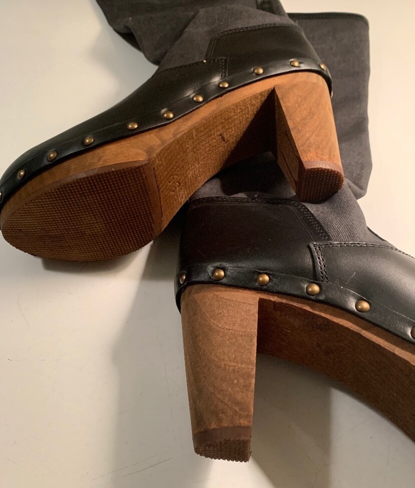 Anthropologie Boots 8 SANITA Knee High COLLAGE Waxed Canvas Leather Clog 39 NWT