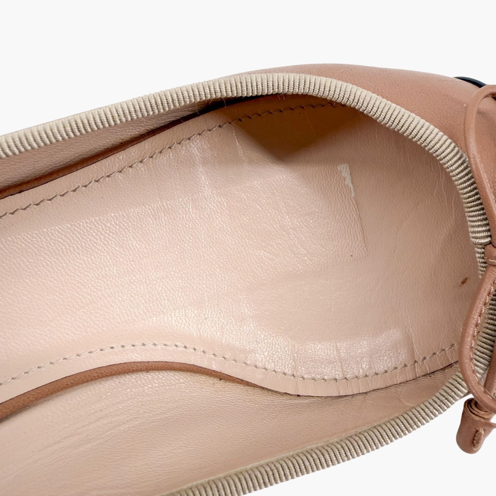 Prada Beige Black Cap Toe Logo Ballet Flats Leather Size 38 US 8 Women Two Tone