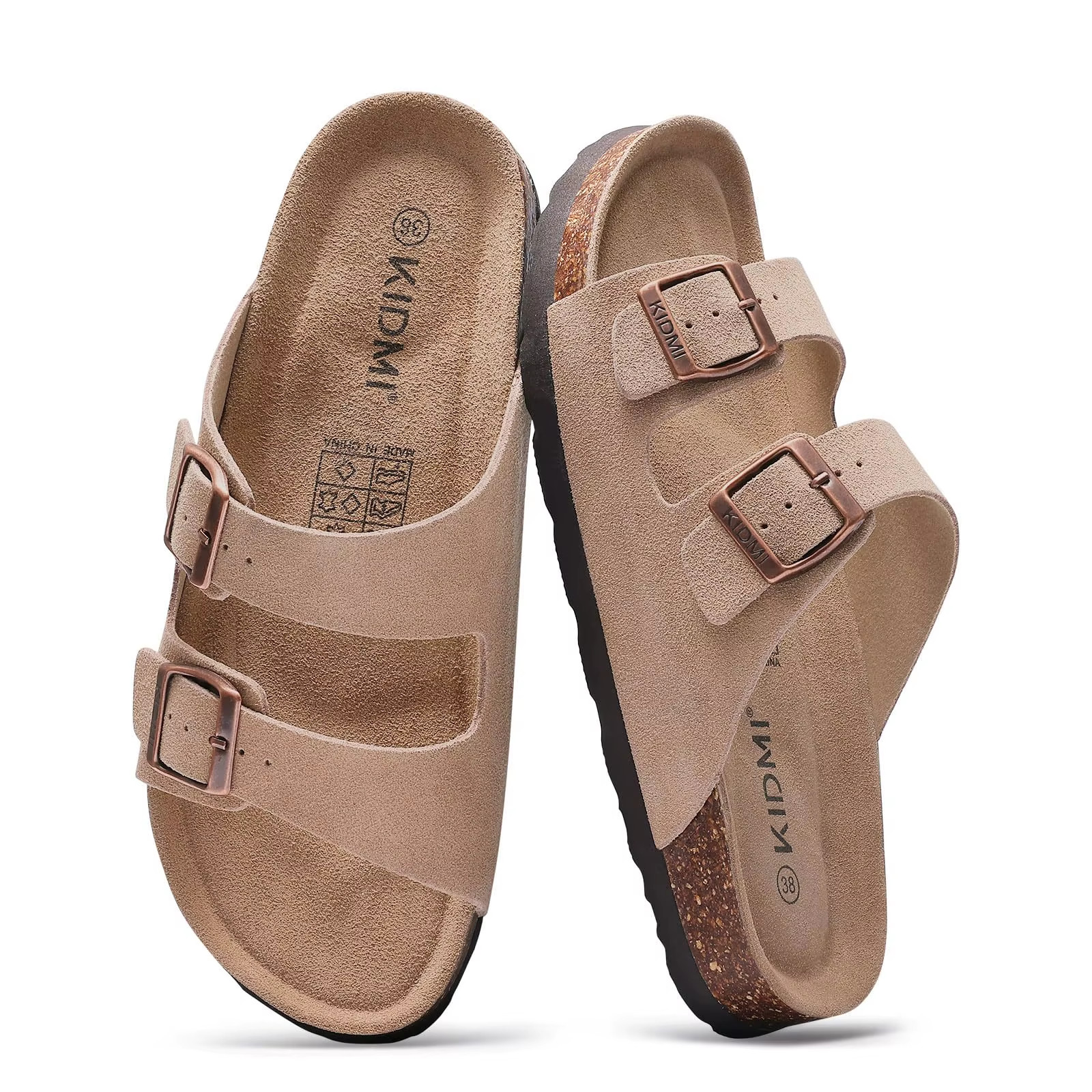 I Unisex PU Leather Sandals with Cork Footbed and Adjustable Straps