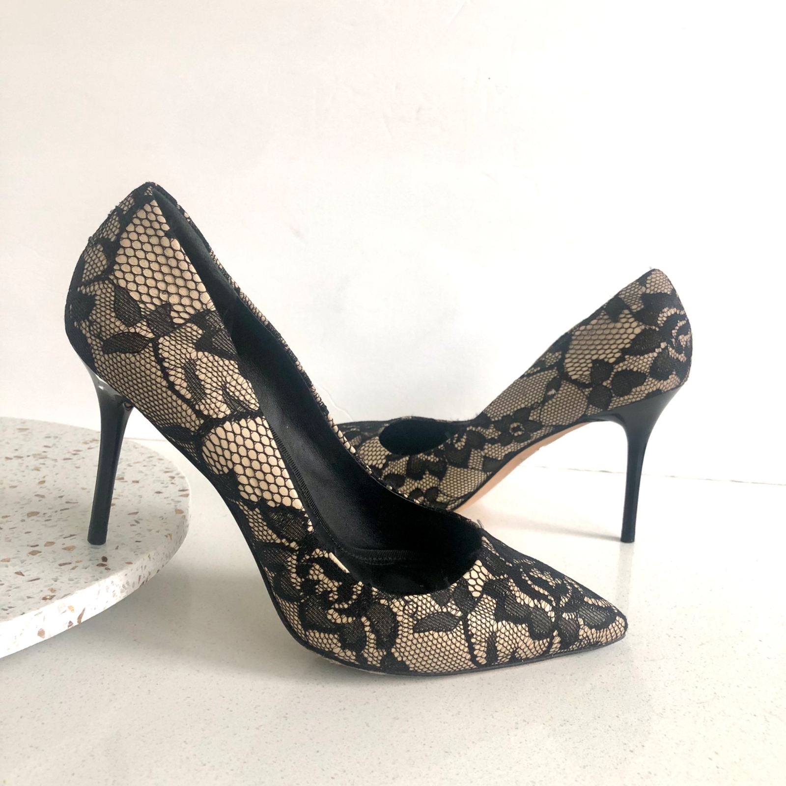 Brian Atwood Lace Pattern Lace Trim Embellishment Pumps Black Size 9