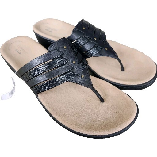 Clarks Womens Phebe Carman Sandal, Black Leather/Synthetic Combi, Size 11