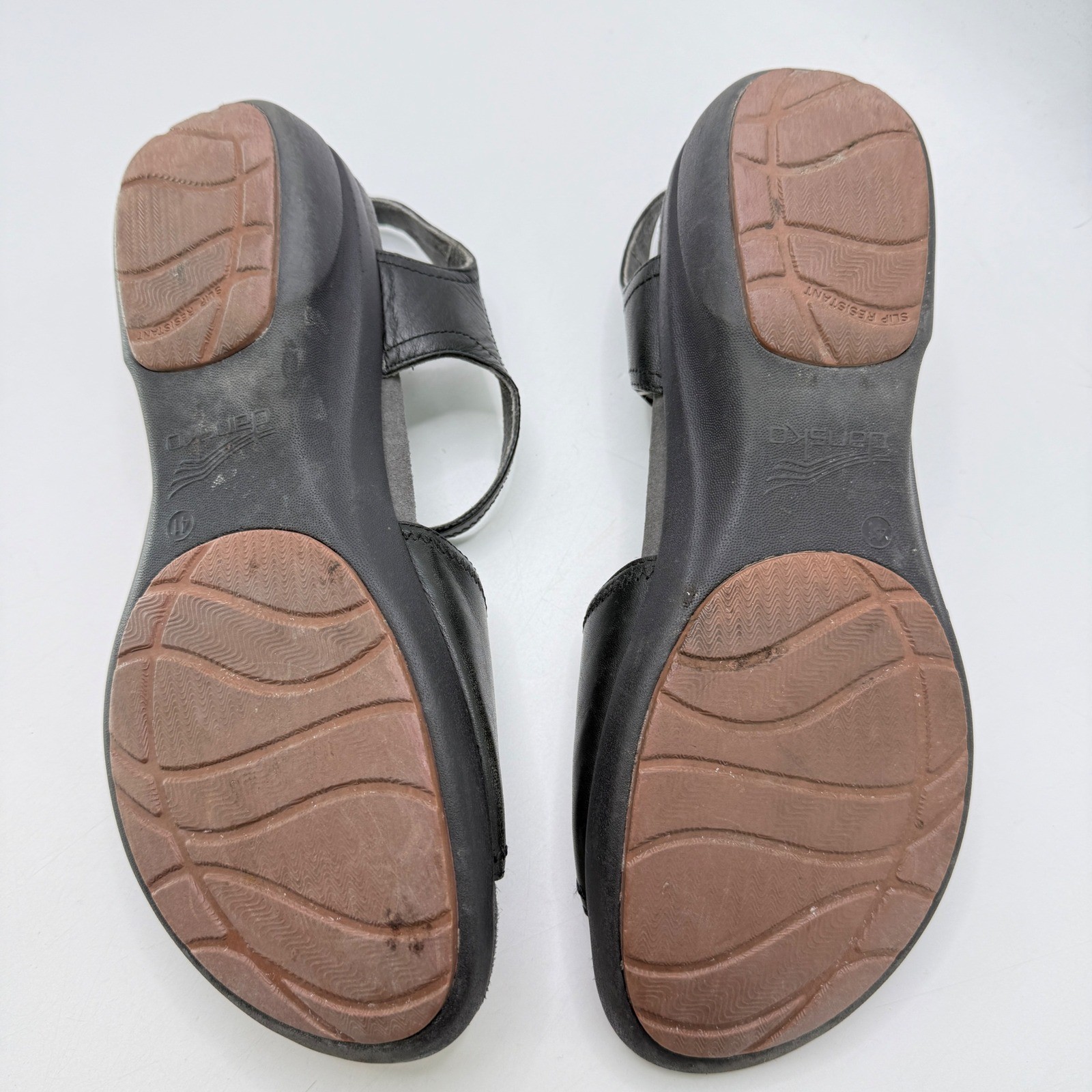 Dansko Black Leather Comfort Wedge Strap Sandals Women Size 41 EU