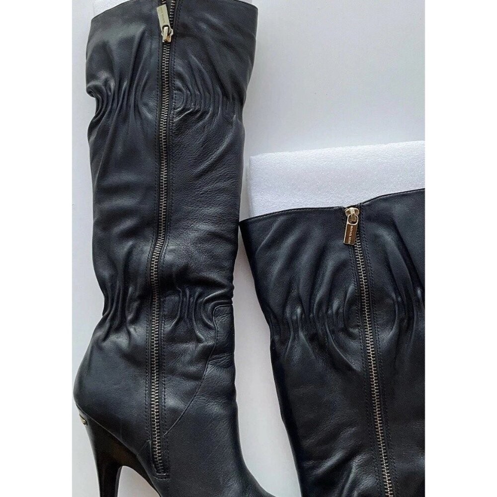 MICHAEL KORS Webster Black Scrunch Women’s Leather Knee High Boots 7