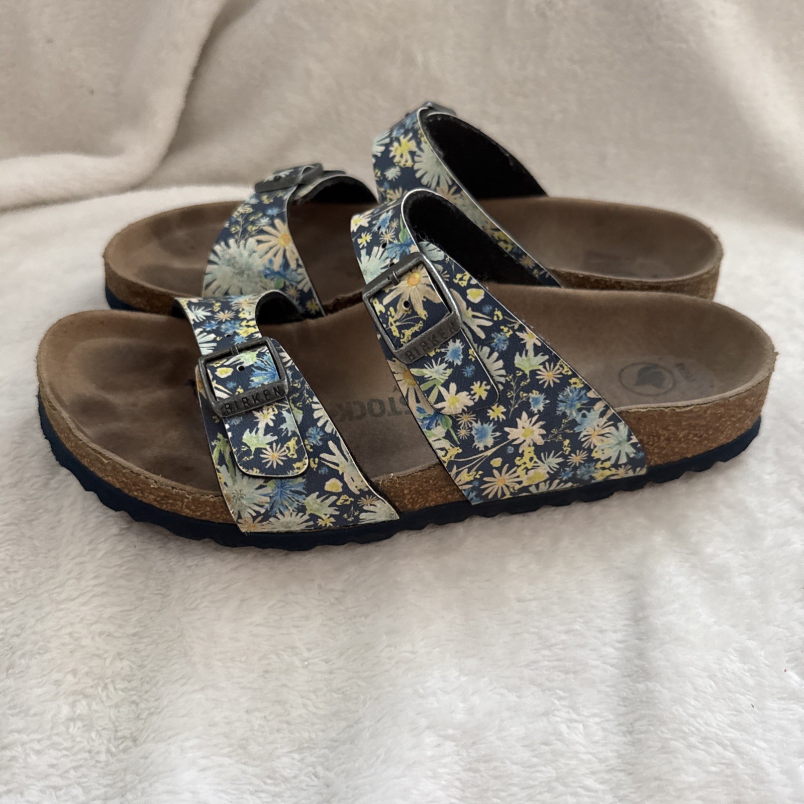 Birkenstock Sydney Floral Blue Sky Slides Sandals Birko-Flor EU 38 Women’s 7-7.5