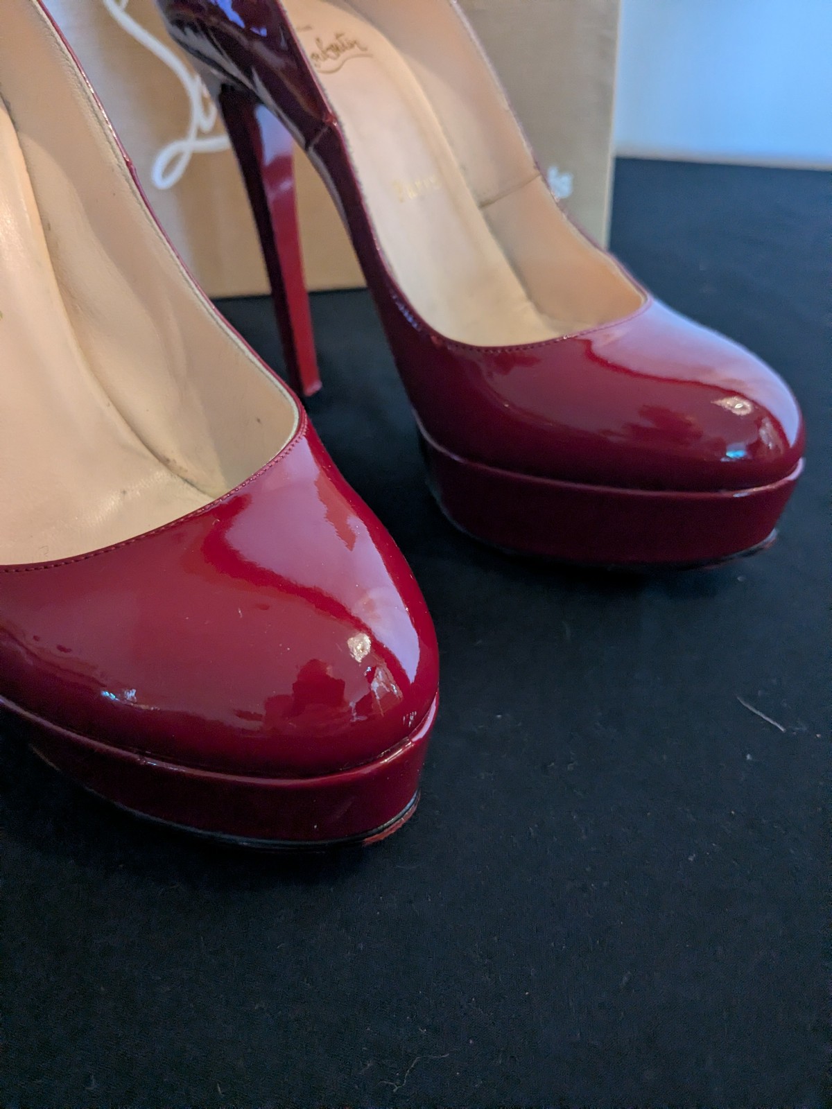 Red Patent Leather Christian Loubotin Bianca Pumps Sz 37 1/2