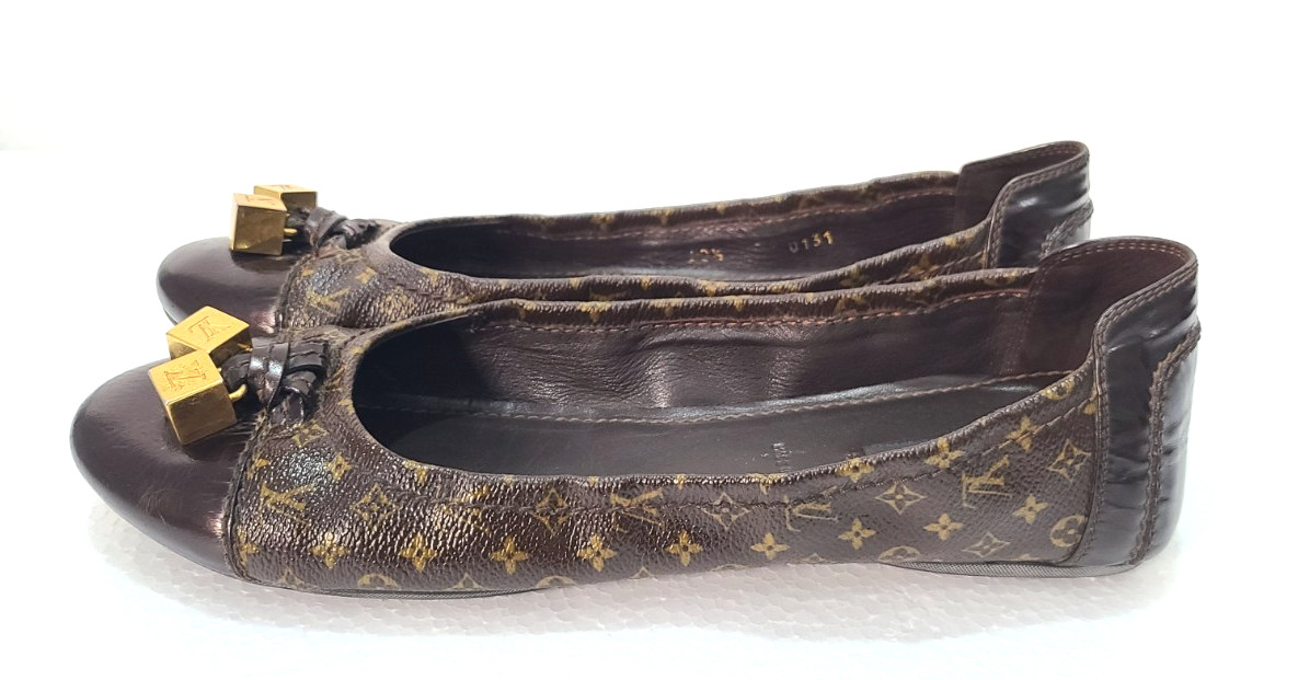 Louis Vuitton Monogram Canvas Ballet Flats Gold Cubes Dice EU 40.5 US 10