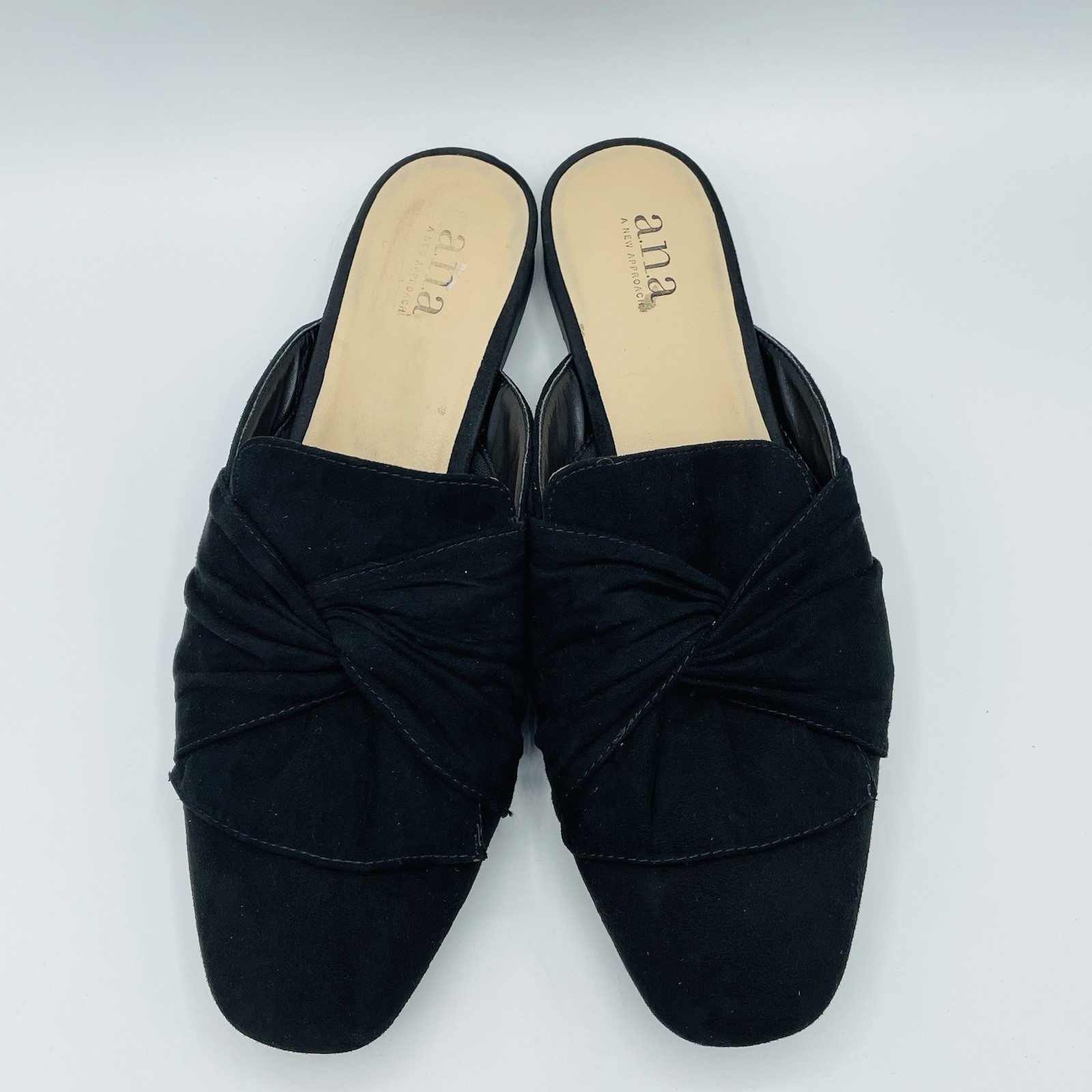 Womens Size 8 M Ana Shoes Black Shadow Flats Mules Sandals Slip On Slides Heels