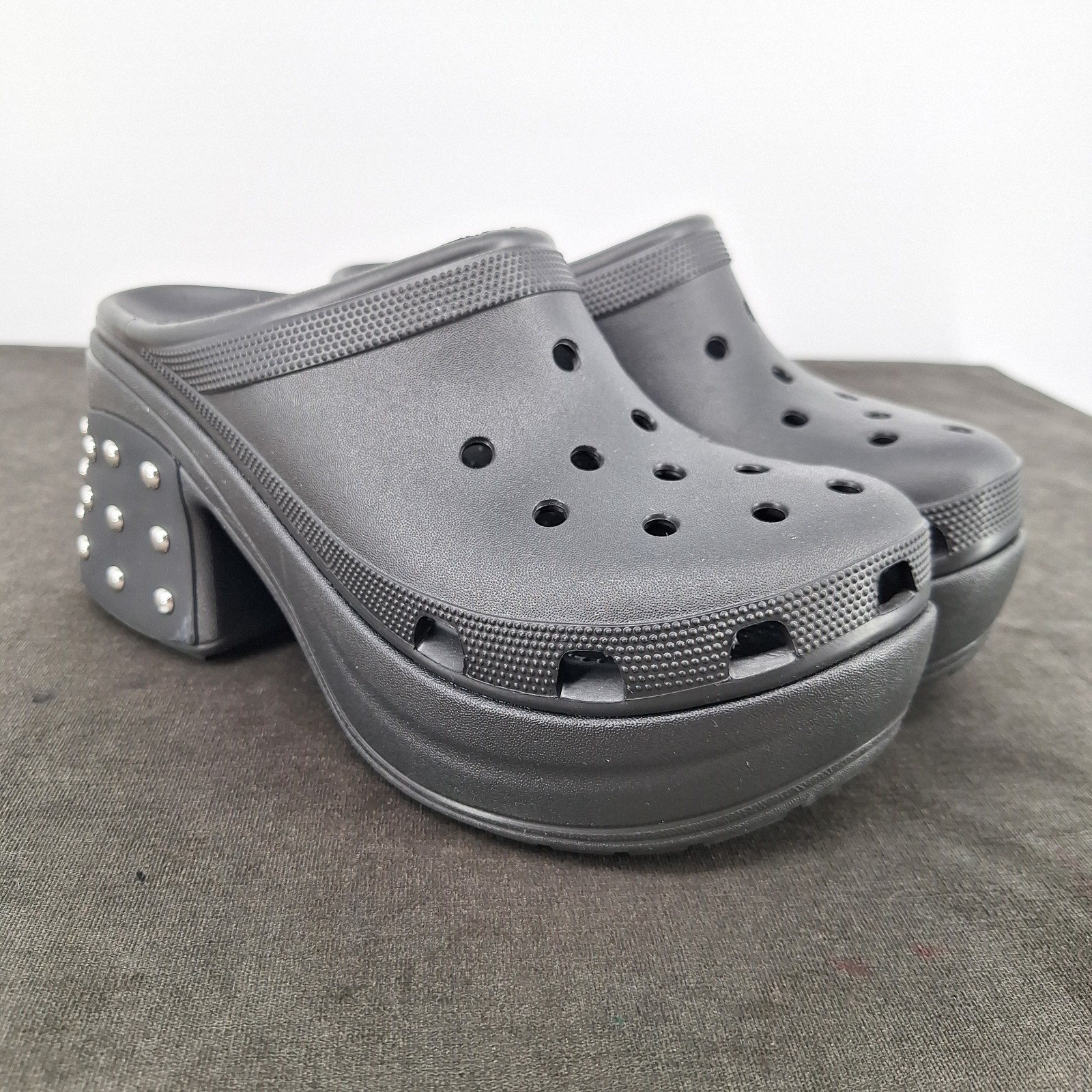 Crocs Siren Black Heel Studded Steampunk Platform Chunky Mule Clog Shoes W 11 M9