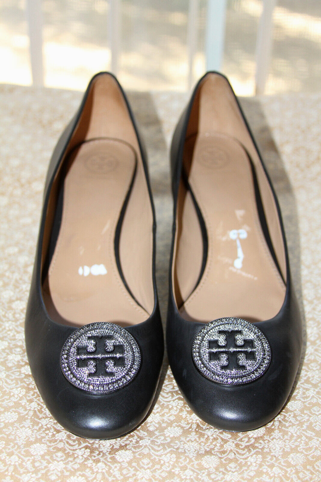Tory Burch Liana Crystal Logo Leather Pumps Sz 10.5 #307/11