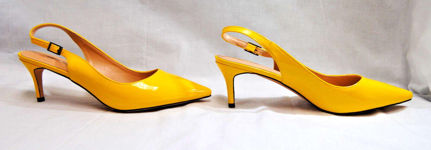 Divanne Womens Kitten Heel Slingback Closed Pointed-Toe Dress Shoes Yellow T2365