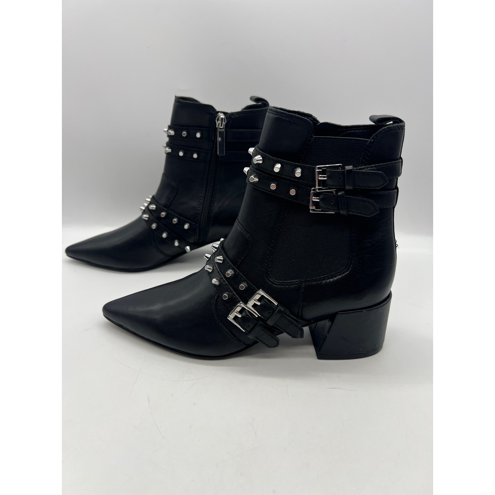 Kendall + Kylie Rada Studded Boots Grunge Moto Streetwear Black Leather Size 6M