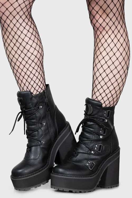 Killstar Black Broom Rider Faux Leather Women’s Size 6 Ankle Boots