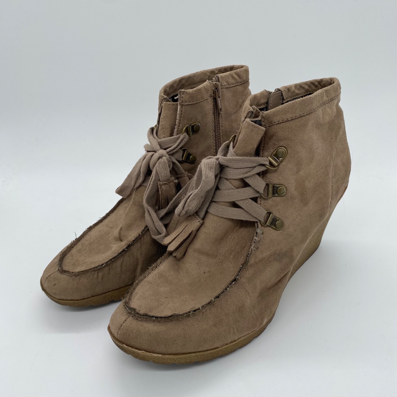 Maurices Women’s Wedge Boots Lace Up Business Casual Solid Brown Size 10