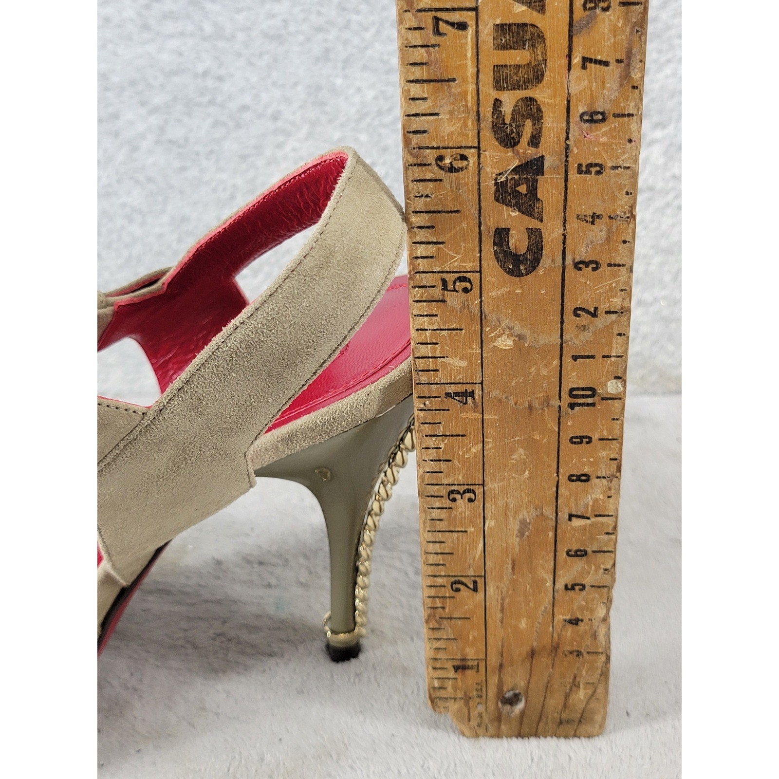 Cesare Paciotti 898610 Tan Suede Gold Chain Heel Peep Toe Slingback 8.5