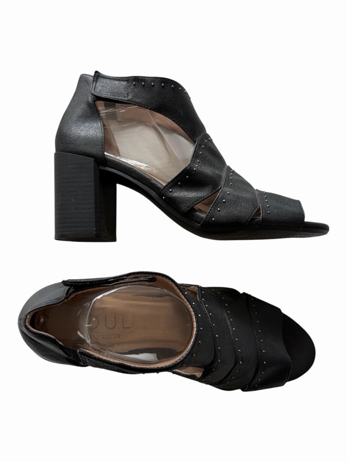 Black Leather Sandals | Soul Naturalizer «Christina» Block Heeled Sz 10
