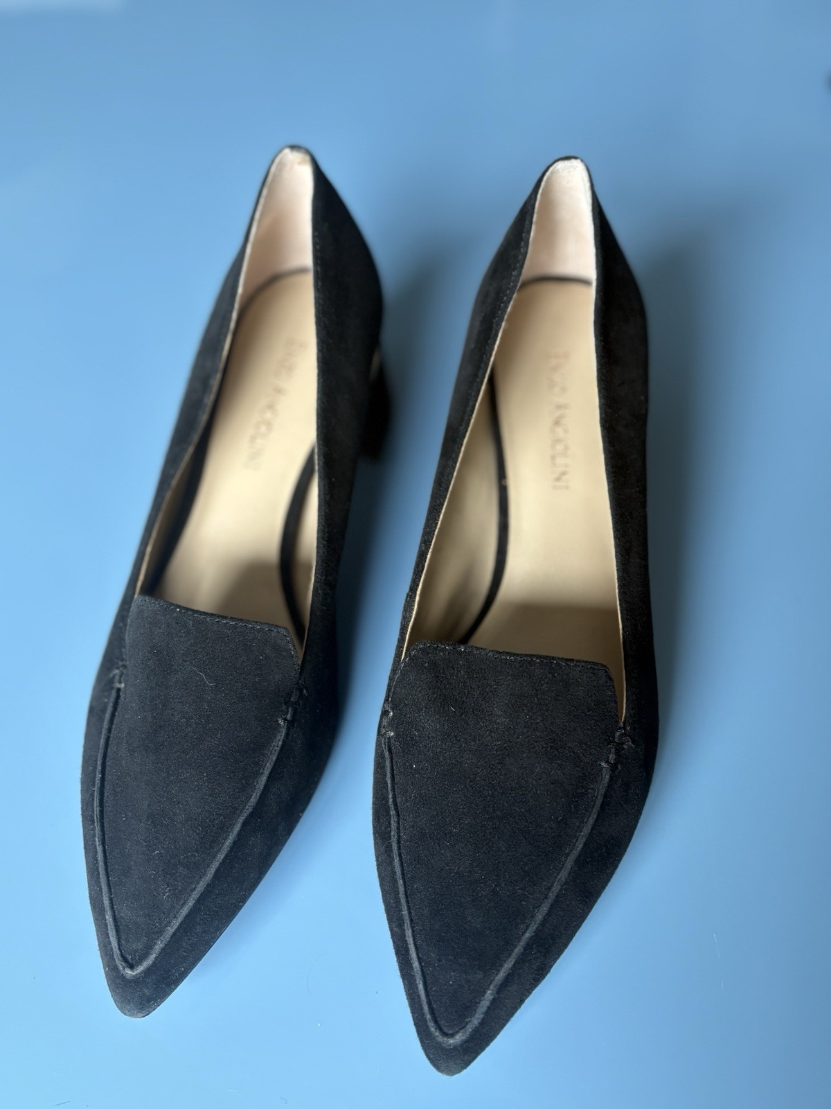Enzo Angiolini Women’s Black Suede Pointed Toe Denna Block Heel Loafers – Size 8