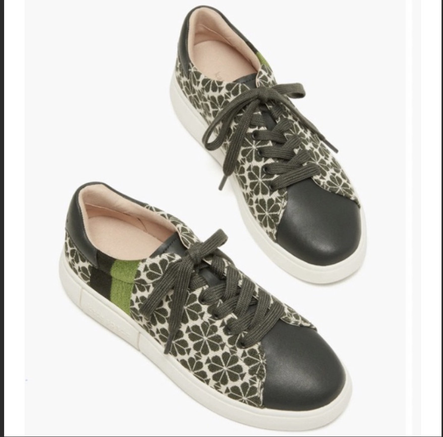 Kate Spade NY Itallian Jacquard Fabric Lining Cotton Twill Green Flower Sneakers