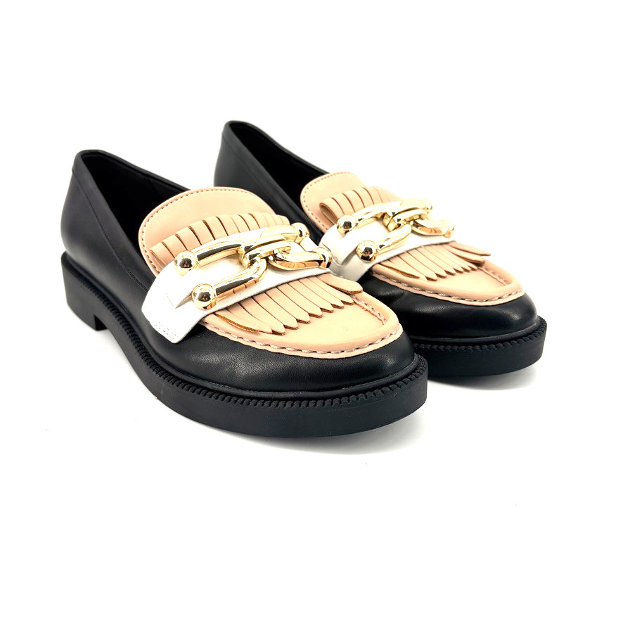 Marc Fisher Women’s Calisto Loafers Black w/Brown, White, Gold Upper Size 6.5