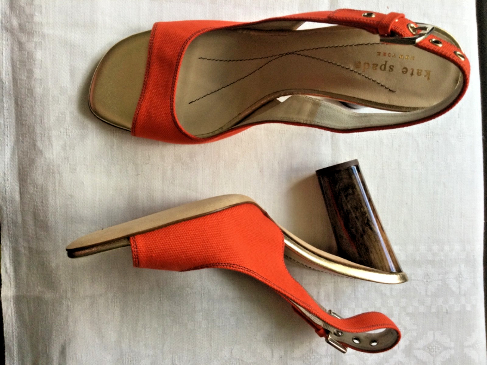 Kate Spade Womens Sophie Sandal Sz 8 Coral Orange Slingback Wood Column Heel