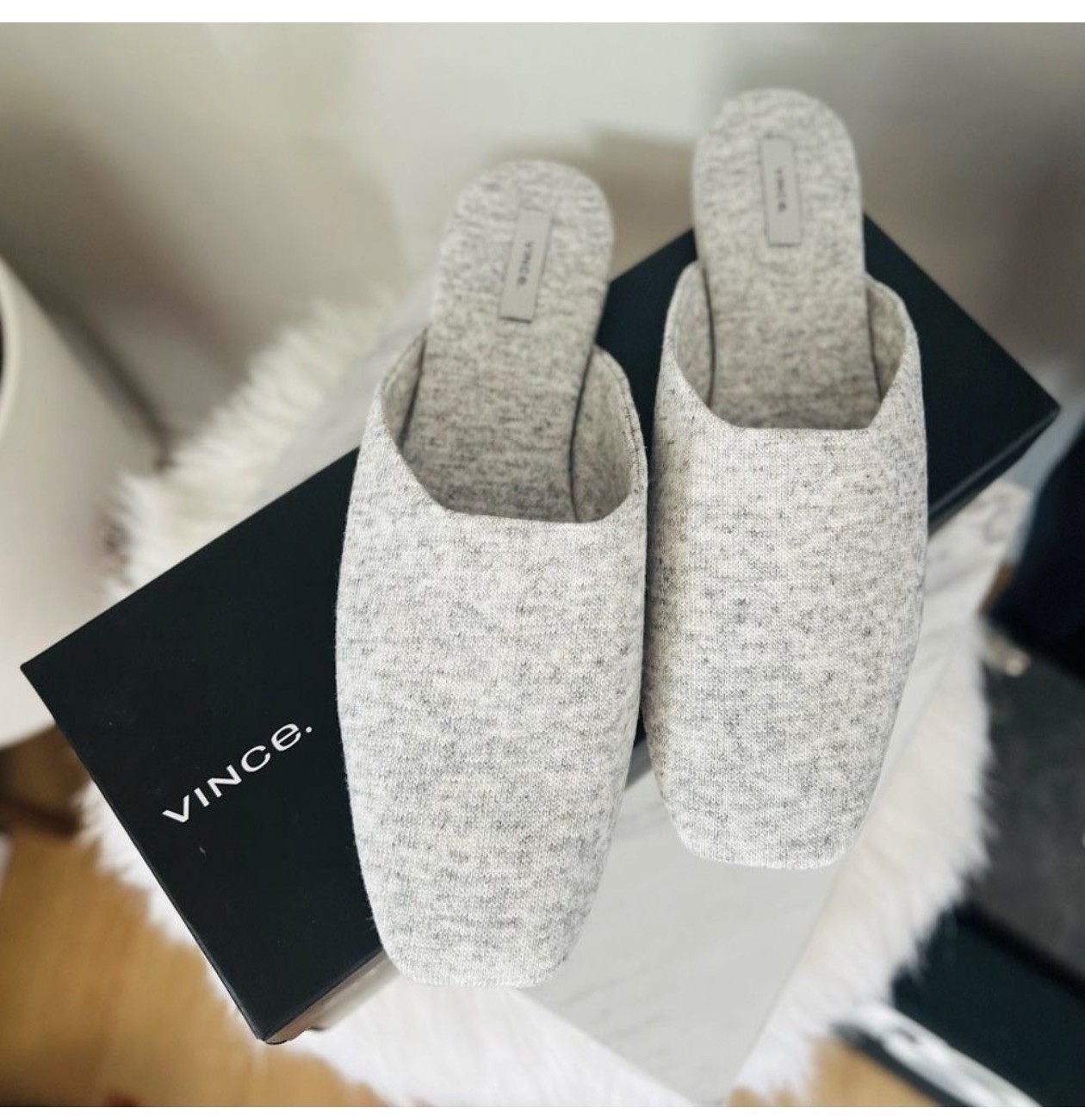 Vince callum slipper cashmere slides square toe grey clean 8.5 paid $200
