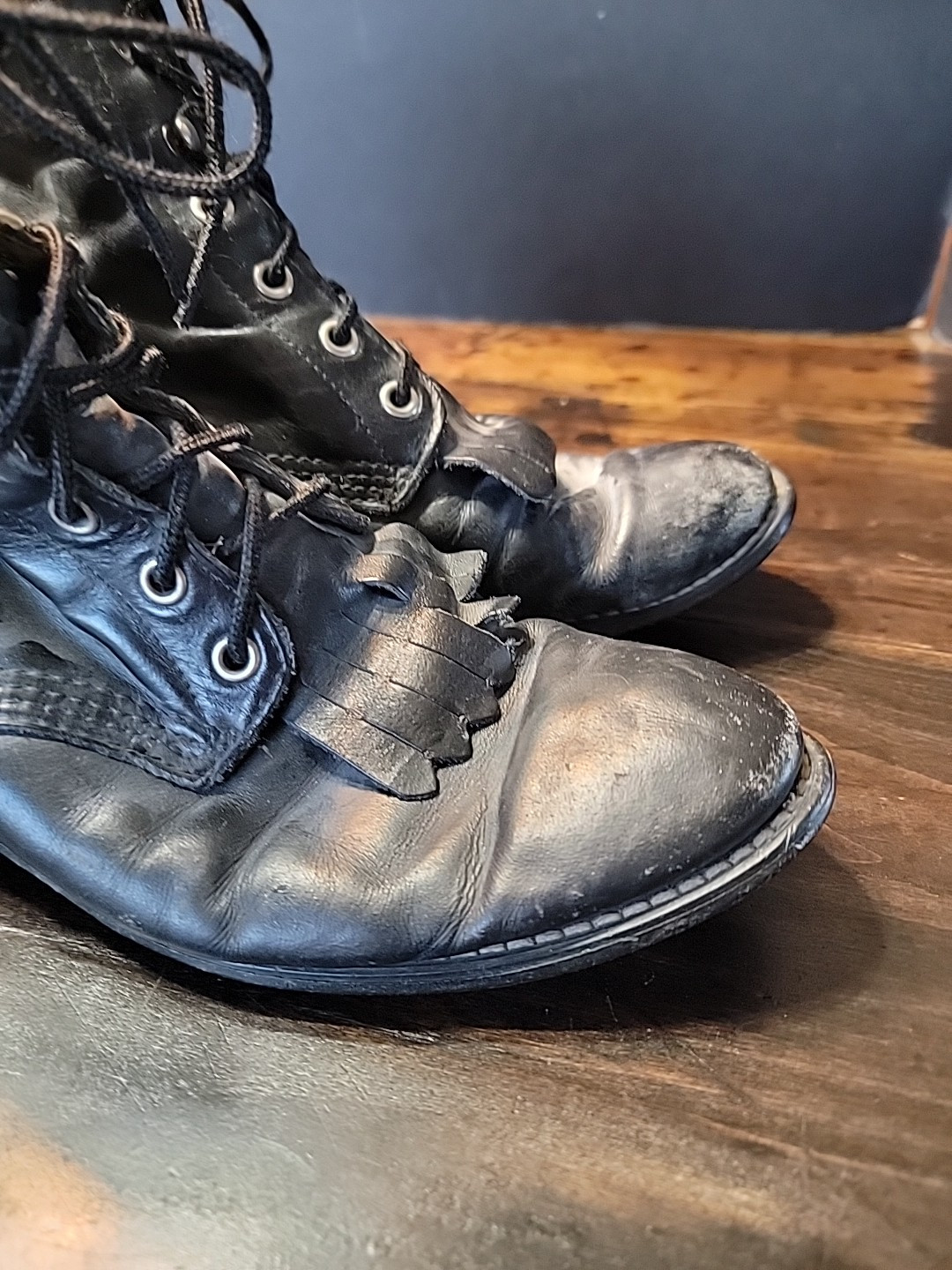 Vintage black roper packer boots lace up Steampunk Goth Trashed Sz 8.5 Women