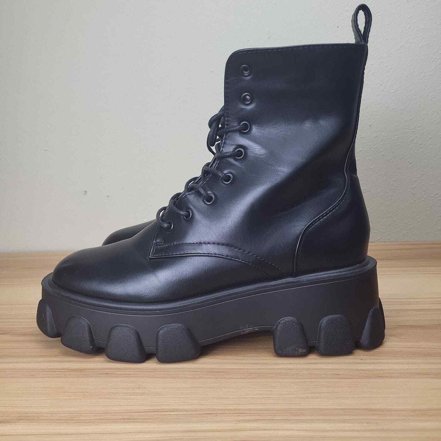 Retro Women’s 8 Things Just Got Cleated Chunky Platform Boots Black Edgy Gothic