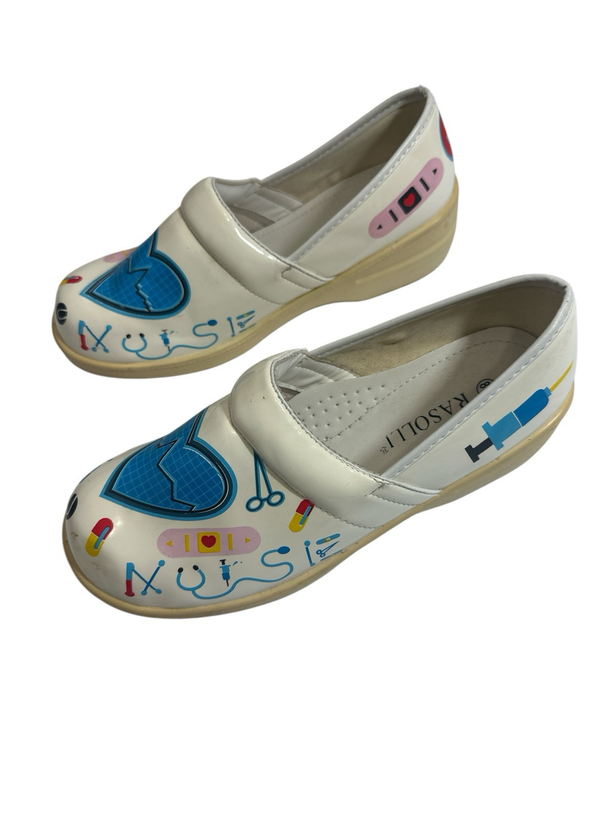 Rasolli Tara Nurse Graphics First Aid Kit Print Clogs Sz 8.5 Skid Resistant
