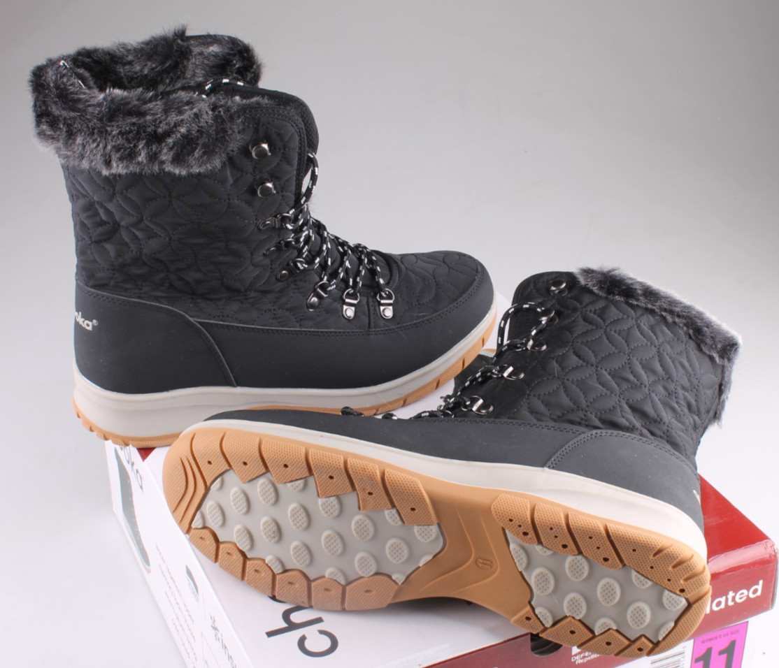 Chooka Belltown Mid Faux Fur Insulated Winter Boots Black Size 11 New In Box