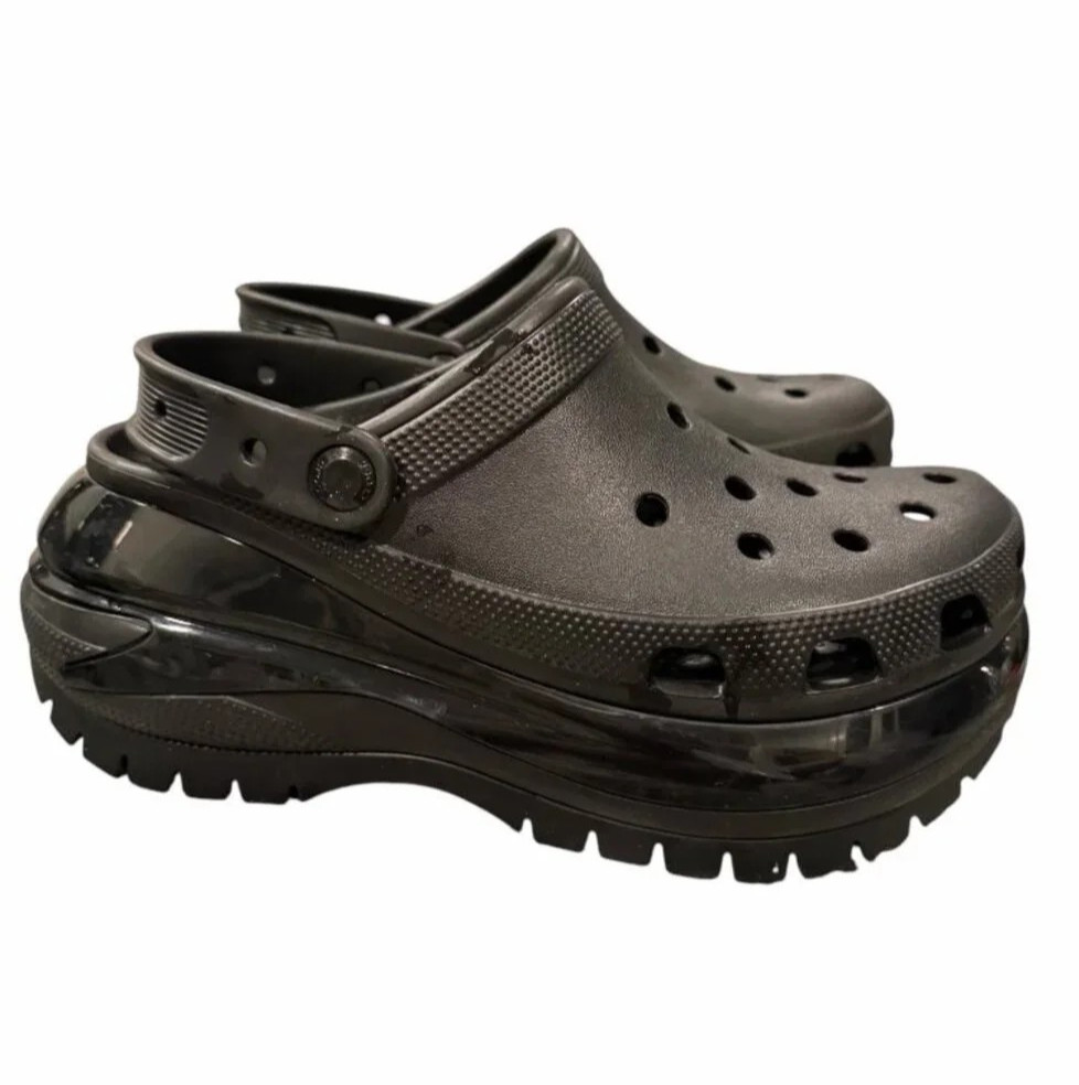 Crocs Mega Crush Clog Women’s 9 Black Platform Chunky Lug Shoes EUC