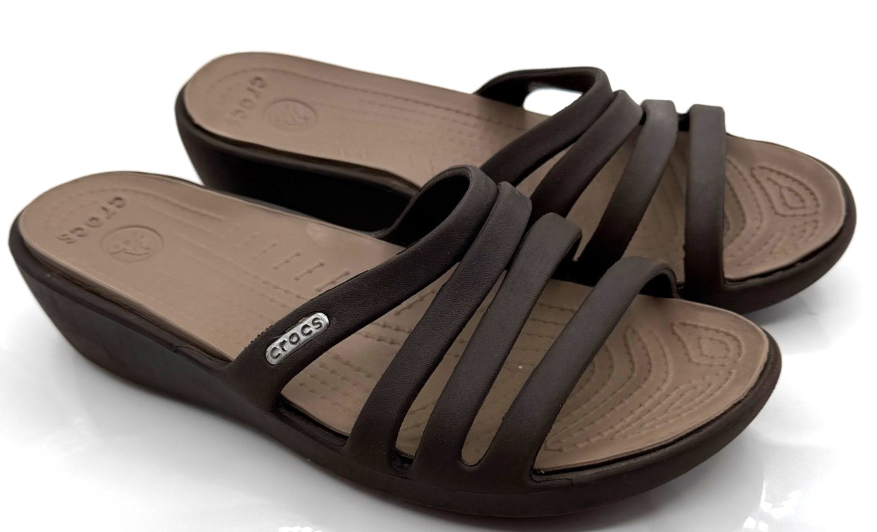 Crocs Rhonda Slides Wedge Brown/Taupe Sandals Size 7