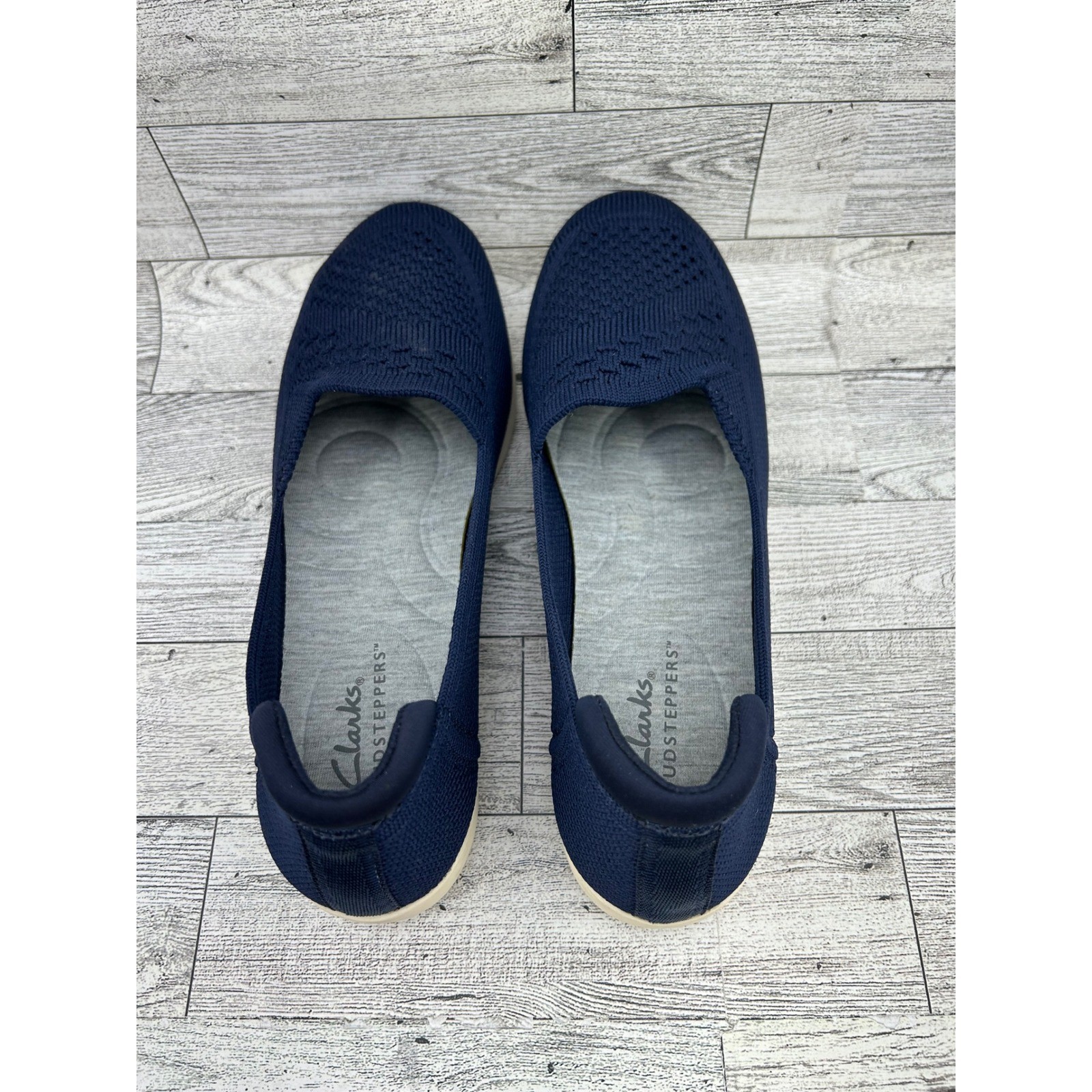 Clarks Cloudsteppers Carly Star Navy Blue Knit Slip On Loafer Flats Women US 6