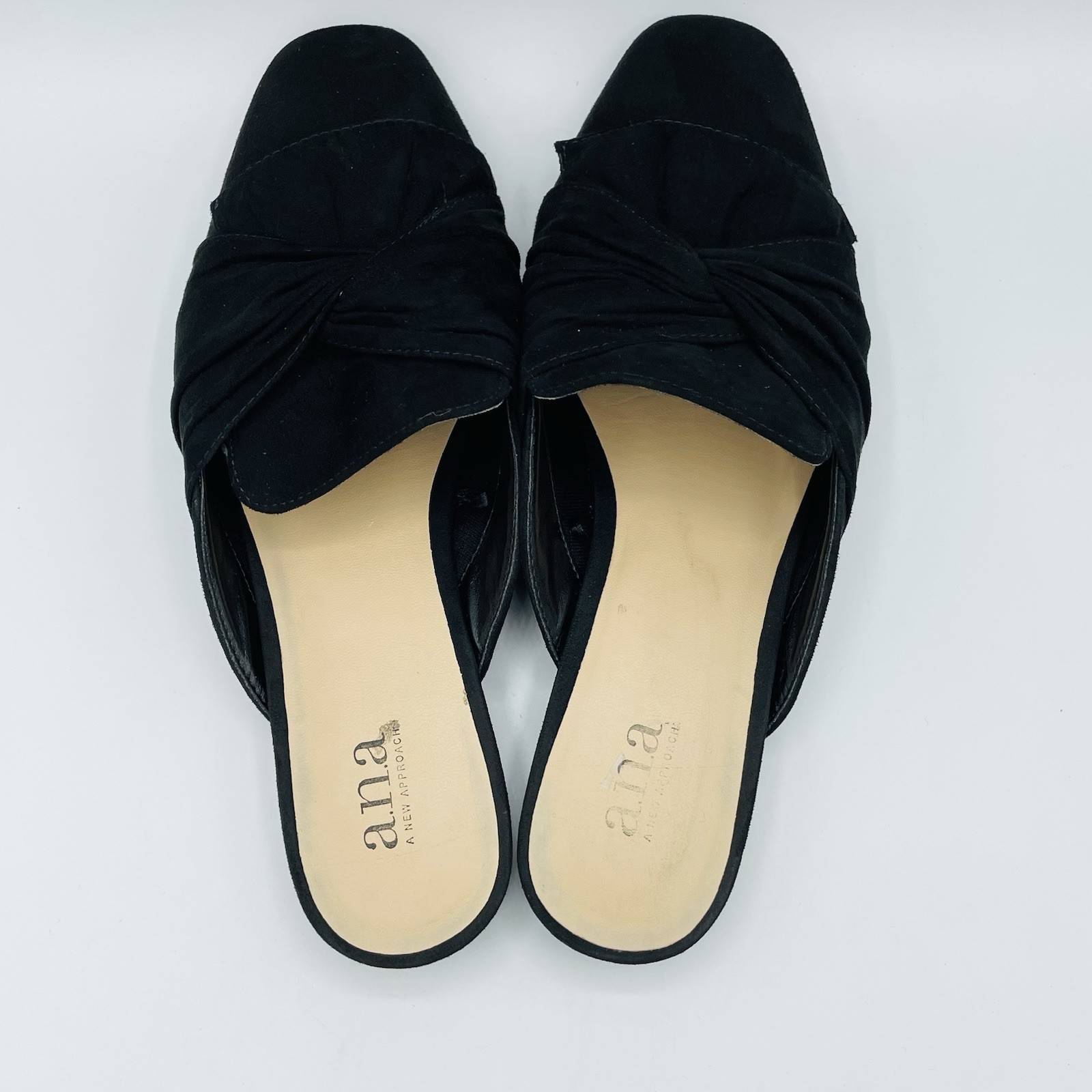 Womens Size 8 M Ana Shoes Black Shadow Flats Mules Sandals Slip On Slides Heels