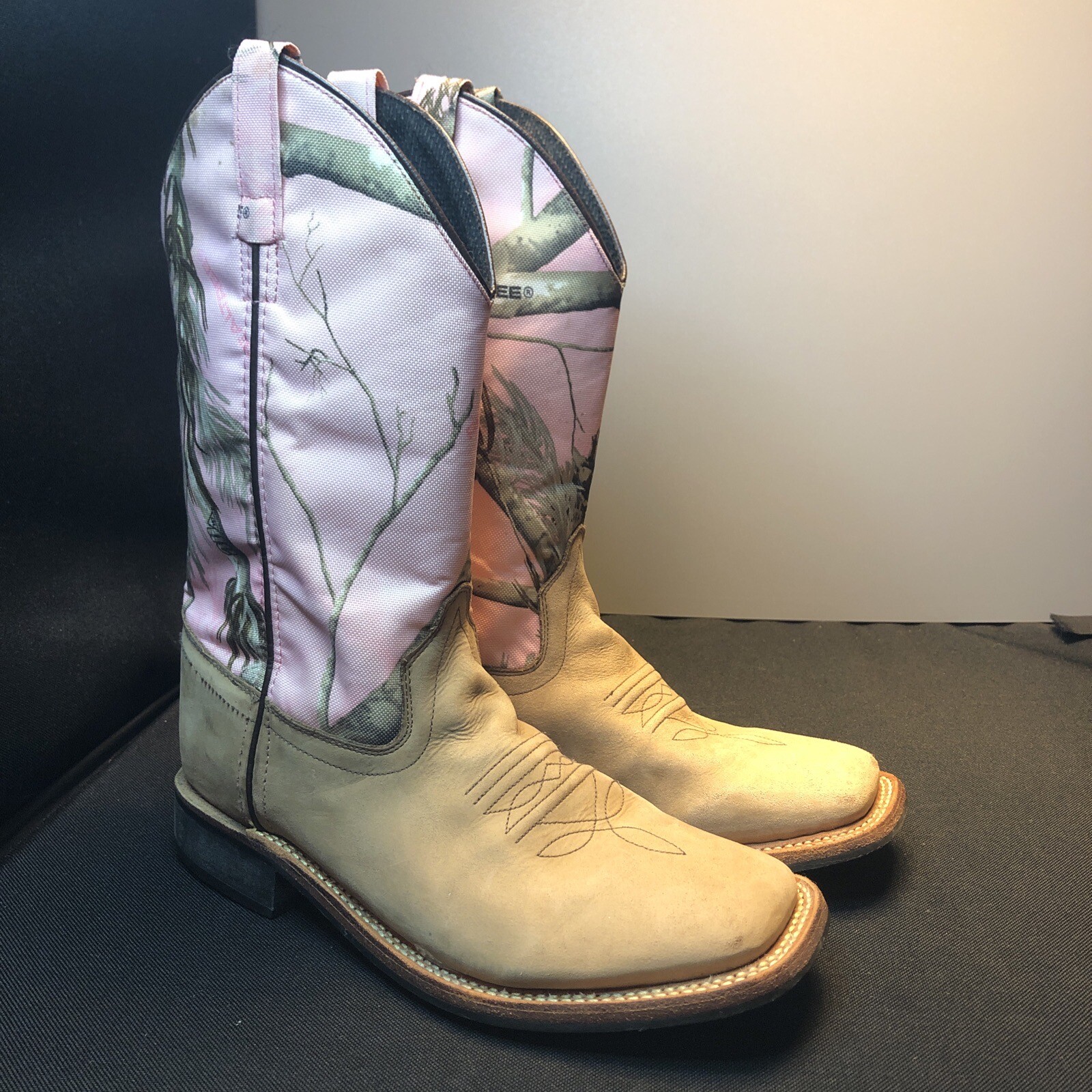 LN US7.5 OLD WEST REALTREE TAN LEA. PINK MID CALF WESTERN COWBOY BOOTS SHOES