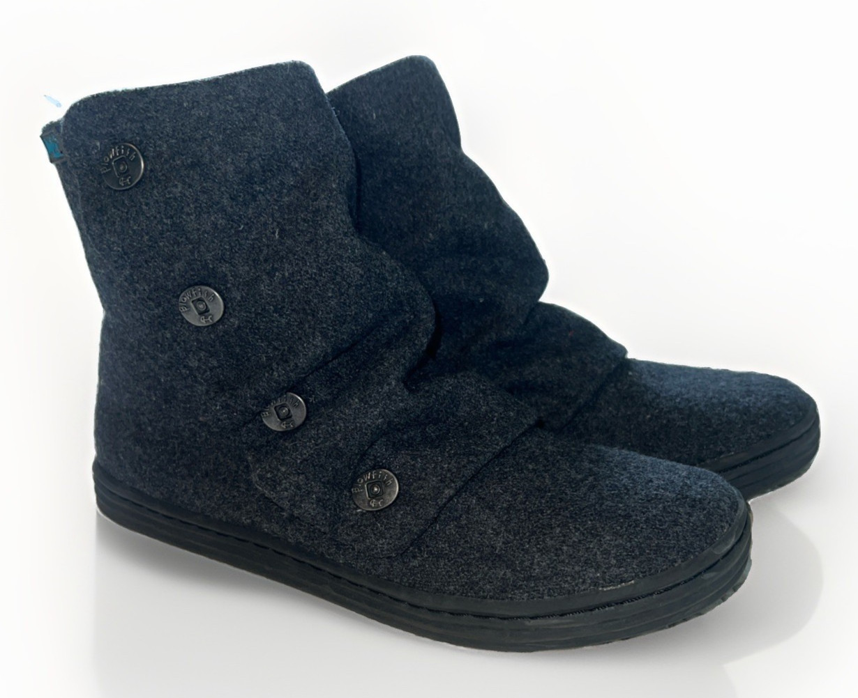 Blowfish Malibu Rabbit Ankle Boots Womens Button & Zip Flannel Gray Size 8