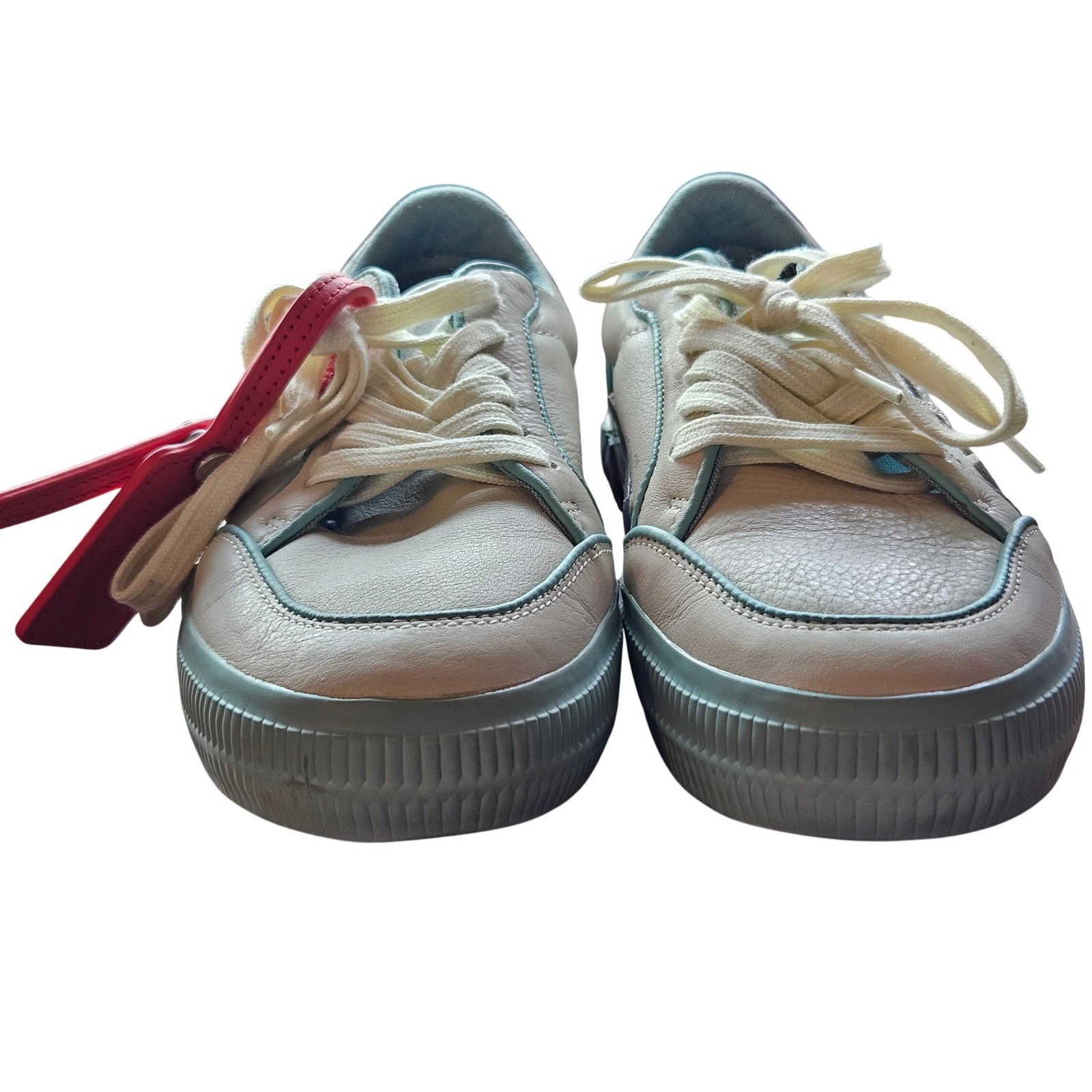 Off-White Low Vulcanized Leather Sneakers White Light Blue IT 36 Womens Shoes