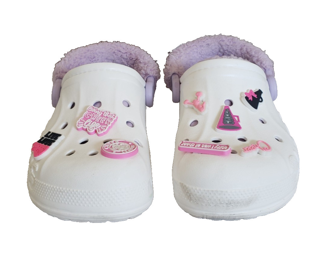 Crocs Baya Lined Fuzz Strap Women’s Size 6 Clog White Lavender 206633-577