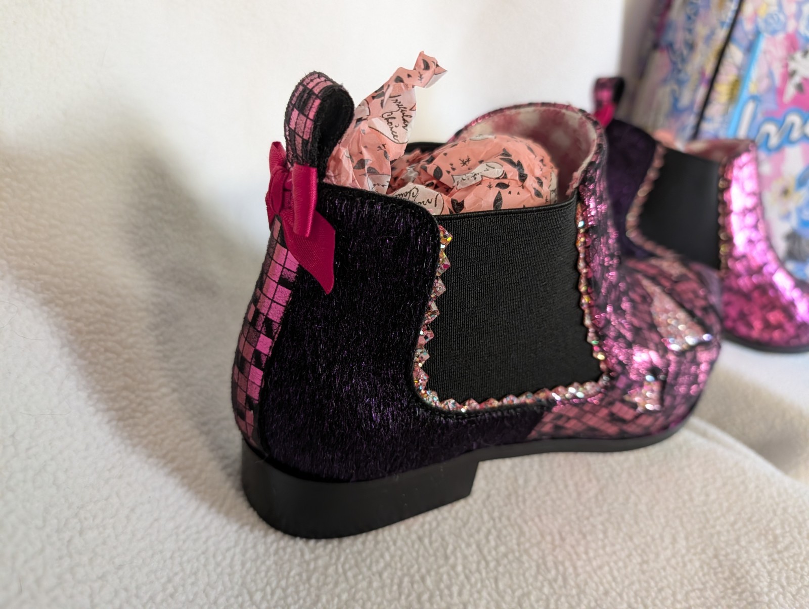Irregular Choice Starlight Impress Pink Glitter Chelsea Boots UK 39/US 8 NIB