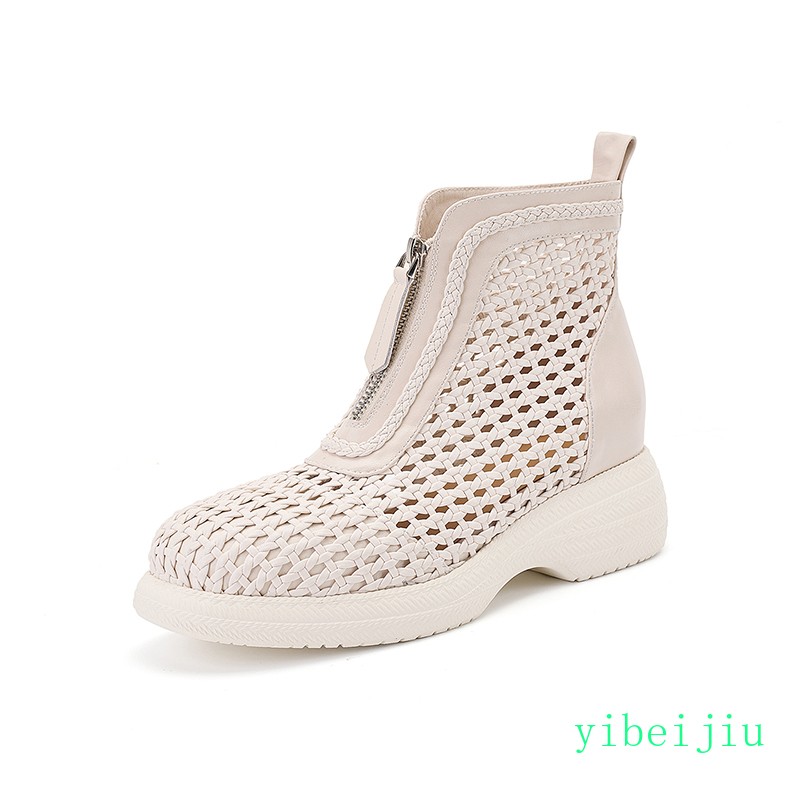 Women’s Weave Woven Zipper Leather Ankle Boots Platform Hollow Out Shoes Soft SZ